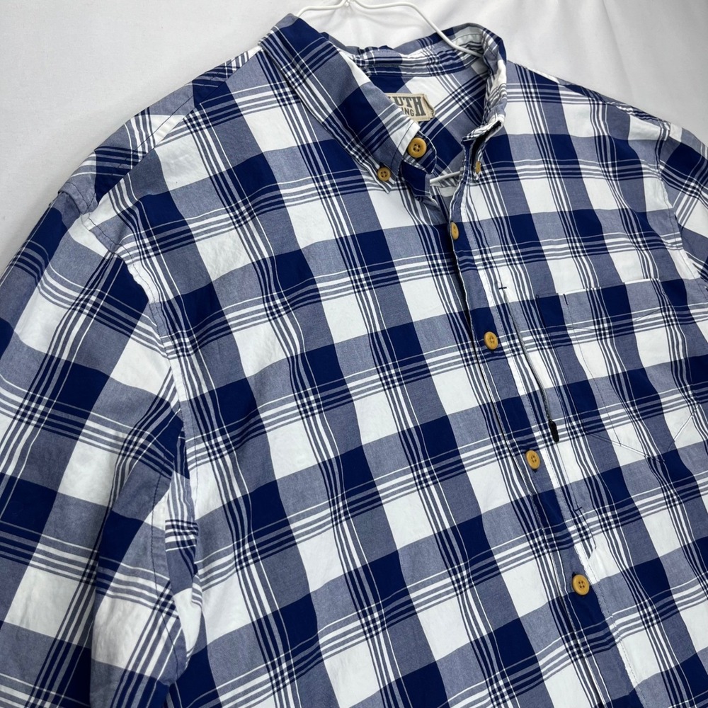 Duluth Trading Co Shirt Mens 2XL Tall Blue White Plaid Cotton Blend Relaxed Fit - Picture 9 of 12
